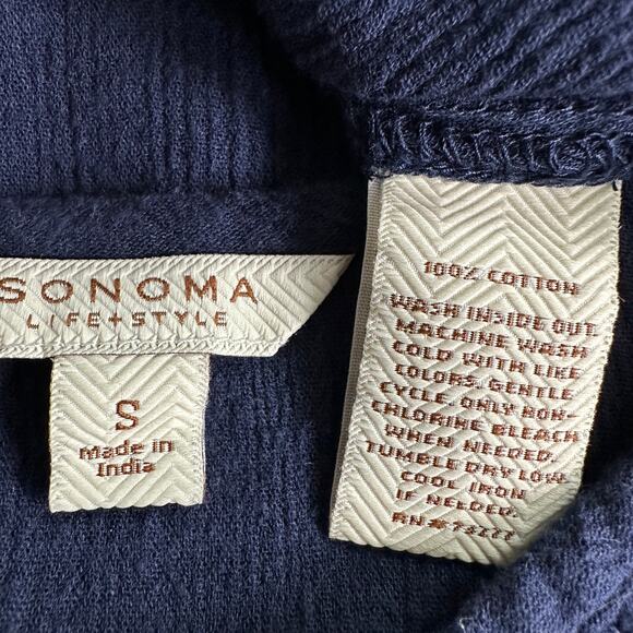 NWOT Sonoma Life Style Blouse Small Navy Lace Boho Cottagecore Flowy 100 Cotton - Picture 7 of 8
